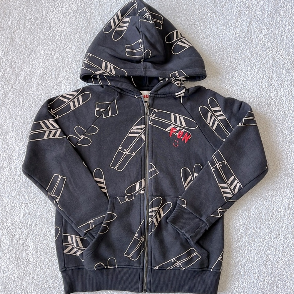 Brand New! nadadelazos kids hoodie sweatshirt - slate/tan - size 8Y